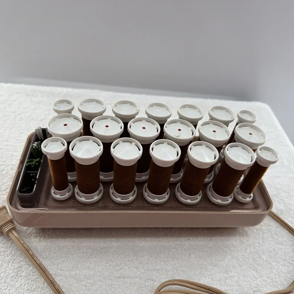 Vtg Clairol Custom Care Setter 20 Hot Rollers & Clips KF-20 Works Flocked Velvet